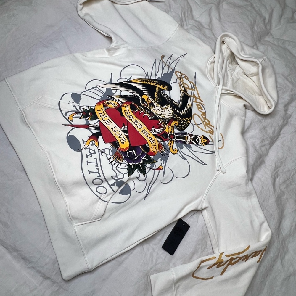 Ed Hardy White Cotton-Blend Hoodie